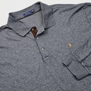 Polo Ralph Lauren Shirt Mens 3XLT Gray Long Sleeve Flesh Pony Logo Preppy